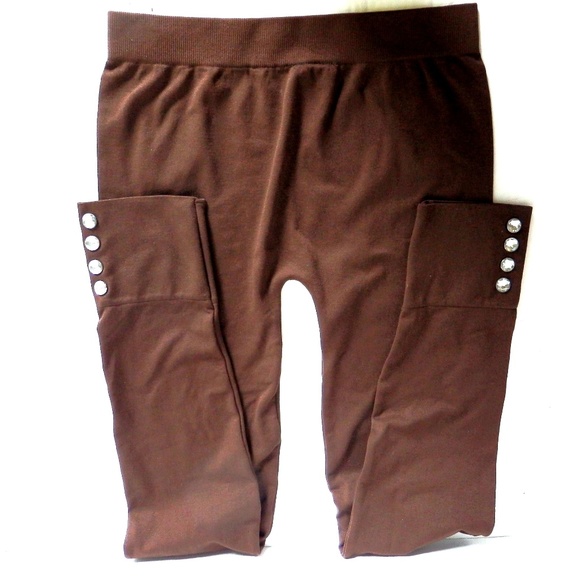 Dynamic Leggings Brown with Crystals at ankles New - Picture 1 of 4